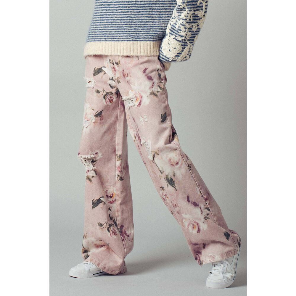 Urban Daizy Romantic Rose Print High-Rise Denim Pants - Picture 3 of 10